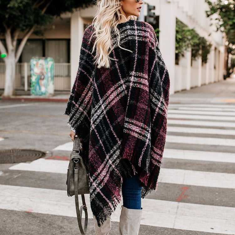 Autumn knit cape coat