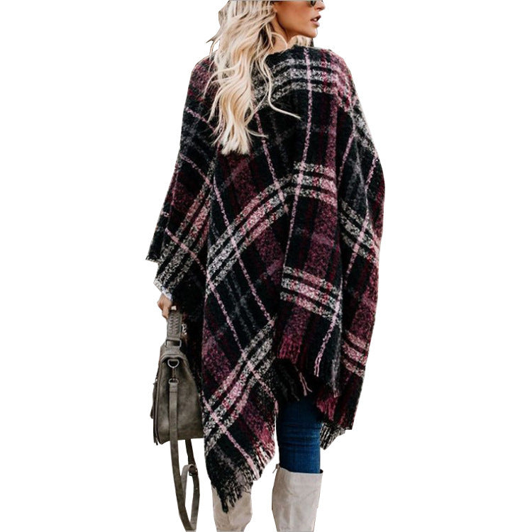 Autumn knit cape coat