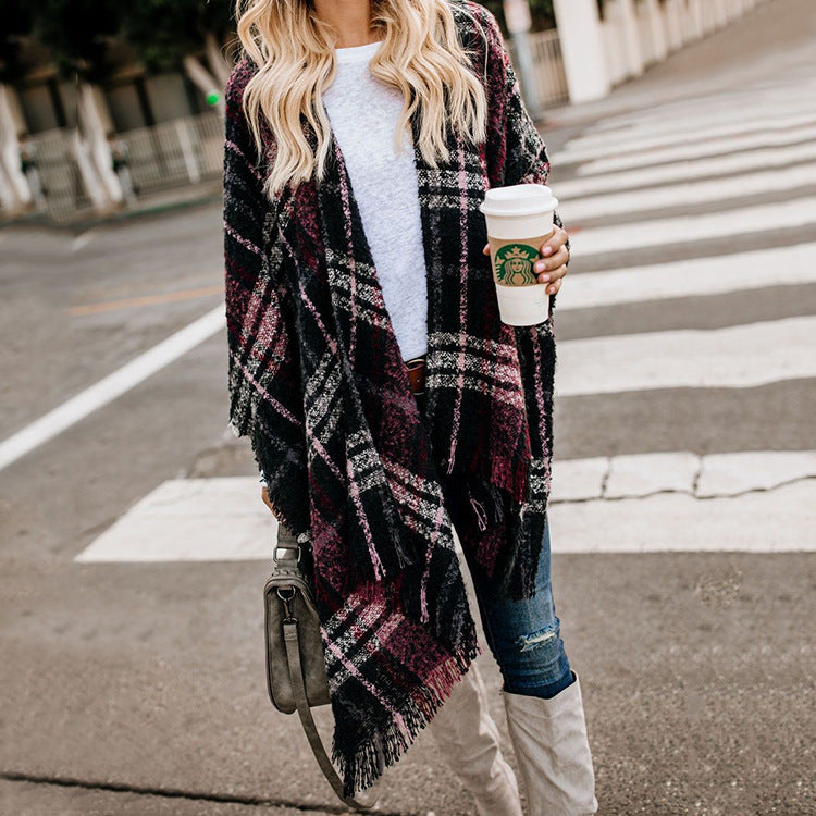 Autumn knit cape coat